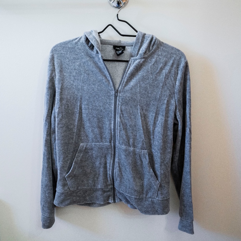 Velour Track Zip up Hoodie with real pockets